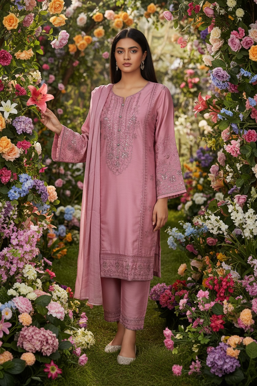 3 Piece Viscose Suit-Embroidered