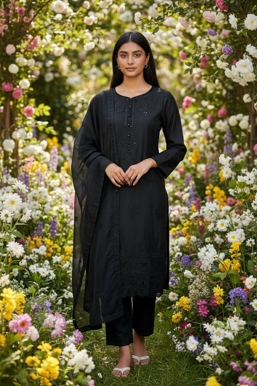 3 Piece Viscose Suit-Embroidered